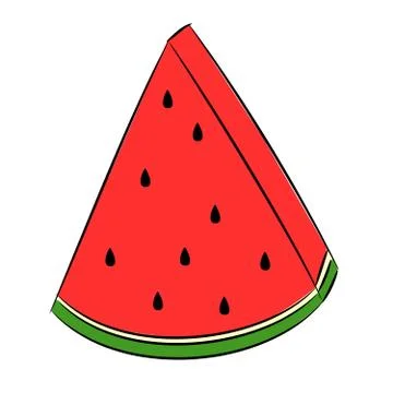 Triangular slice of watermelon. Vector drawing that simulates drawing with a  Stock Illustration