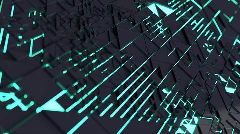 Triangular technological patterns with green neon light Stock Illustration