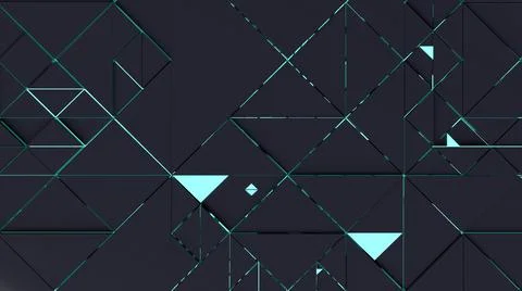 Triangular technological patterns with green neon light Иллюстрация