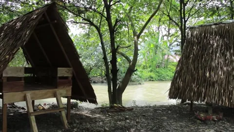 Triangular thatched roof hut Stock Footage 195851183
