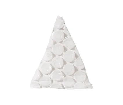A triangular torn piece of bubble wrap with circular cells and uneven edges, Stock Photos