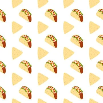 Triangular Tortilla chips Nacho and Taco Seamless pattern Traditional Mexican Illustrazione stock