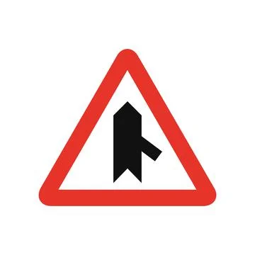 Triangular traffic signal in white and red, isolated on white background. War Illustrazione stock