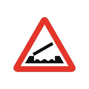 Triangular traffic signal in white and red, isolated on white background. War Ilustración de archivo