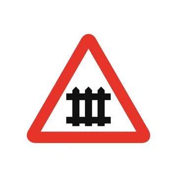 Triangular traffic signal in white and red, isolated on white background. War Stockillustratie
