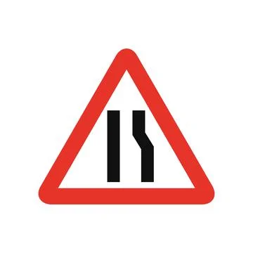Triangular traffic signal in white and red, isolated on white background. War Illustrazione stock