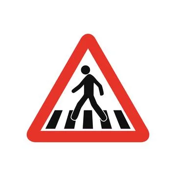 Triangular traffic signal in white and red, isolated on white background. War Illustrazione stock