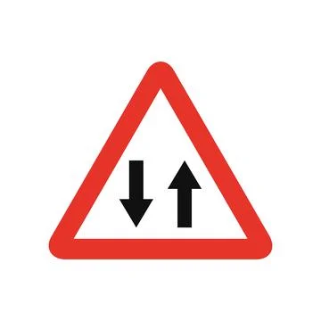 Triangular traffic signal in white and red, isolated on white background. War Stock Illustration