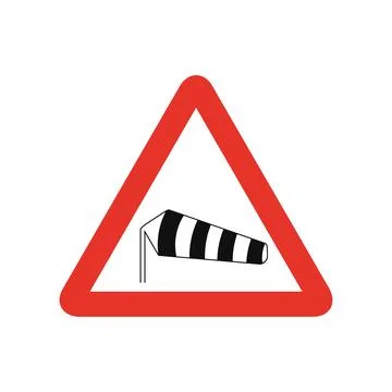 Triangular traffic signal in white and red, isolated on white background. War Illustrazione stock
