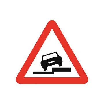 Triangular traffic signal in white and red, isolated on white background. War Illustrazione stock