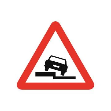 Triangular traffic signal in white and red, isolated on white background. War Illustrazione stock