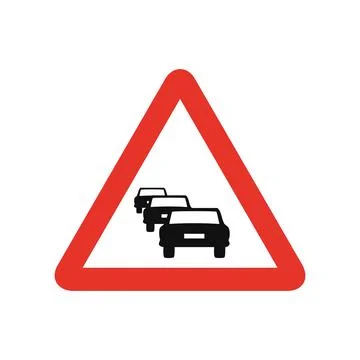 Triangular traffic signal in white and red, isolated on white background. War Stockillustratie