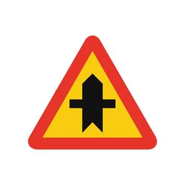 Triangular traffic signal in yellow and red, isolated on white background. Te Illustrazione stock