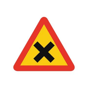 Triangular traffic signal in yellow and red, isolated on white background. Te Illustrazione stock