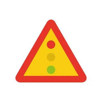 Triangular traffic signal in yellow and red, isolated on white background. Te Stockillustratie