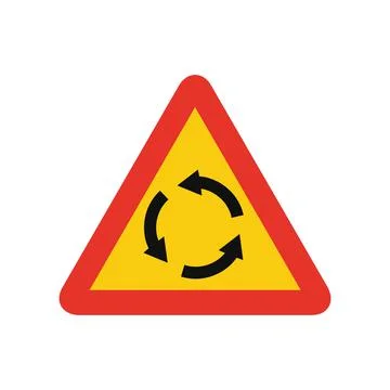Triangular traffic signal in yellow and red, isolated on white background. Te Illustrazione stock