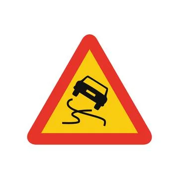 Triangular traffic signal in yellow and red, isolated on white background. Te Stock Illustration