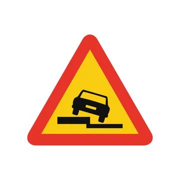 Triangular traffic signal in yellow and red, isolated on white background. Te Illustrazione stock
