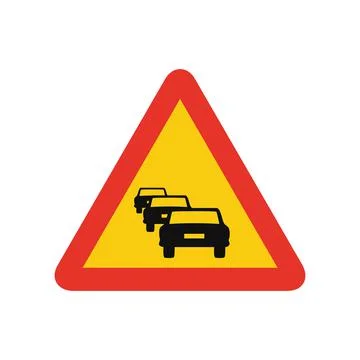 Triangular traffic signal in yellow and red, isolated on white background. Te Illustrazione stock
