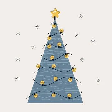 Triangular tree with a garland of light bulbs Stock Illustration