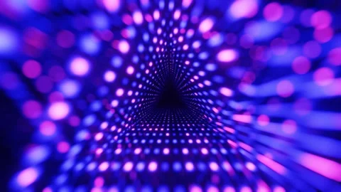 Triangular tunnel. Fly through mirror tunnel with neon pattern, glow lines form Stock Footage 275876154