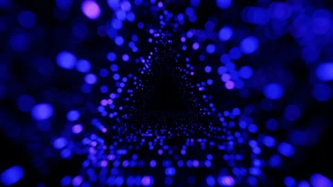 Triangular tunnel. Fly through mirror tunnel with neon pattern, glow lines form Stock Footage 279745518