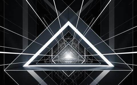 Triangular tunnel, futuristic concept, 3d rendering. Stock Illustration