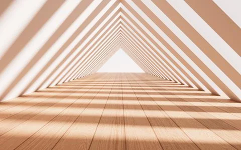 Triangular tunnel with wooden floor, 3d rendering. Ilustração Stock