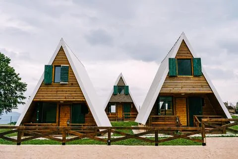 Triangular two-storey houses in the north of Montenegro Stock Photos