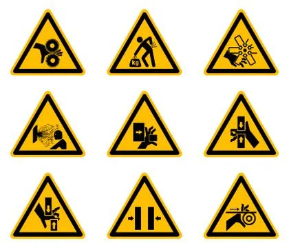 Triangular Warning Hazard Symbols labels On White Background,Vector Illustrat Illustrazione stock