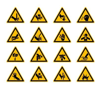 Triangular Warning Hazard Symbols labels On White Background,Vector Illustrat Illustrazione stock