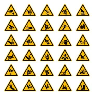 Triangular Warning Hazard Symbols labels On White Background,Vector Illustrat Stock Illustration