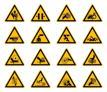 Triangular Warning Hazard Symbols labels On White Background,Vector Illustrat Illustrazione stock