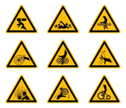 Triangular Warning Hazard Symbols labels On White Background,Vector Illustrat Illustrazione stock