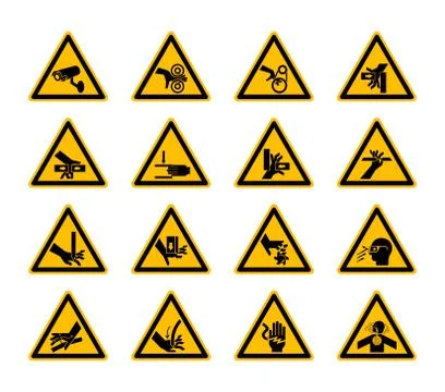Triangular Warning Hazard Symbols labels Isolate On White Background,Vector I Stock Illustration