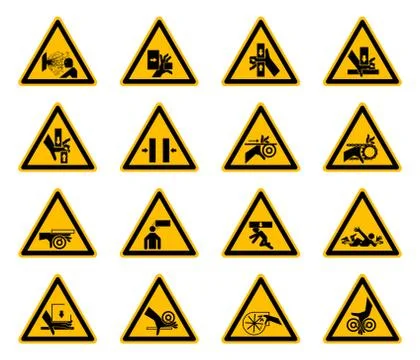 Triangular Warning Hazard Symbols labels Isolate On White Background,Vector I Stock Illustration