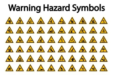 Triangular Warning Hazard Symbols labels On White Background Stock Illustration