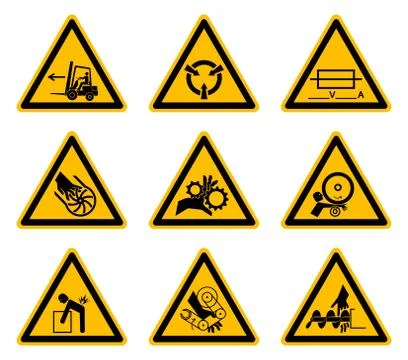 Triangular Warning Hazard Symbols labels Isolate On White Background,Vector I Stock Illustration