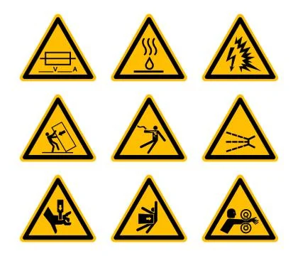 Triangular Warning Hazard Symbols labels Isolate On White Background,Vector I Stock Illustration