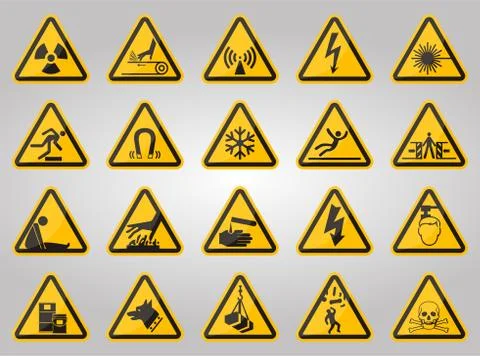 Triangular Warning Hazard Symbols labels On White Background 스톡 일러스트