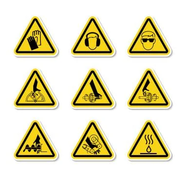 Triangular Warning Hazard Symbols labels Sign Isolate on White Background,Vec 스톡 일러스트