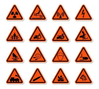 Triangular Warning Hazard Symbols labels Sign Isolate on White Background,Vec Stock Illustration