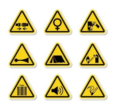 Triangular Warning Hazard Symbols labels Sign Isolate on White Background,Vec イラスト素材
