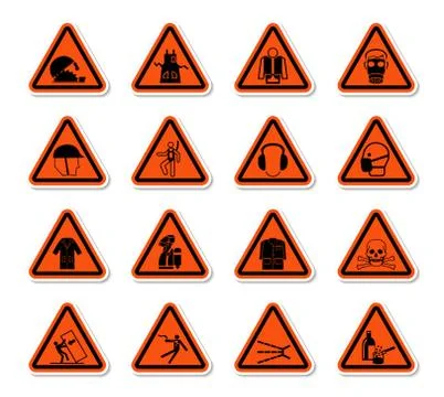 Triangular Warning Hazard Symbols labels Sign Isolate on White Background,Vec Stock Illustration