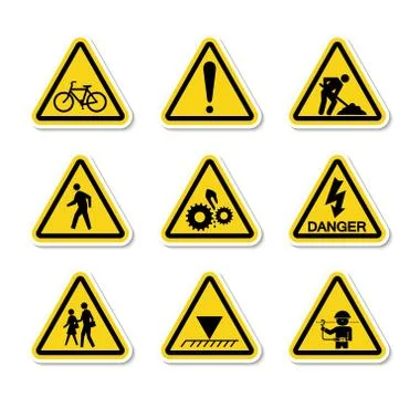 Triangular Warning Hazard Symbols labels Sign Isolate on White Background,Vec Stock Illustration