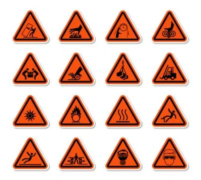 Triangular Warning Hazard Symbols labels Sign Isolate on White Background,Vec Stock Illustration