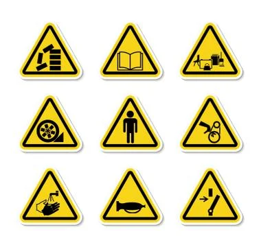 Triangular Warning Hazard Symbols labels Sign Isolate on White Background,Vec Stock Illustration
