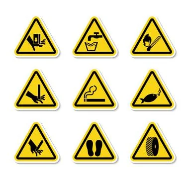 Triangular Warning Hazard Symbols labels Sign Isolate on White Background,Vec Stock Illustration