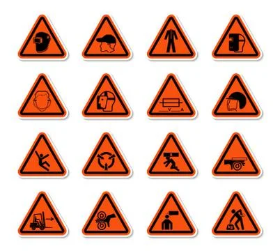 Triangular Warning Hazard Symbols labels Sign Isolate on White Background,Vec Stock Illustration