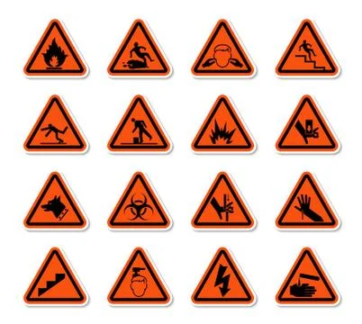 Triangular Warning Hazard Symbols labels Sign Isolate on White Background,Vec Stock Illustration